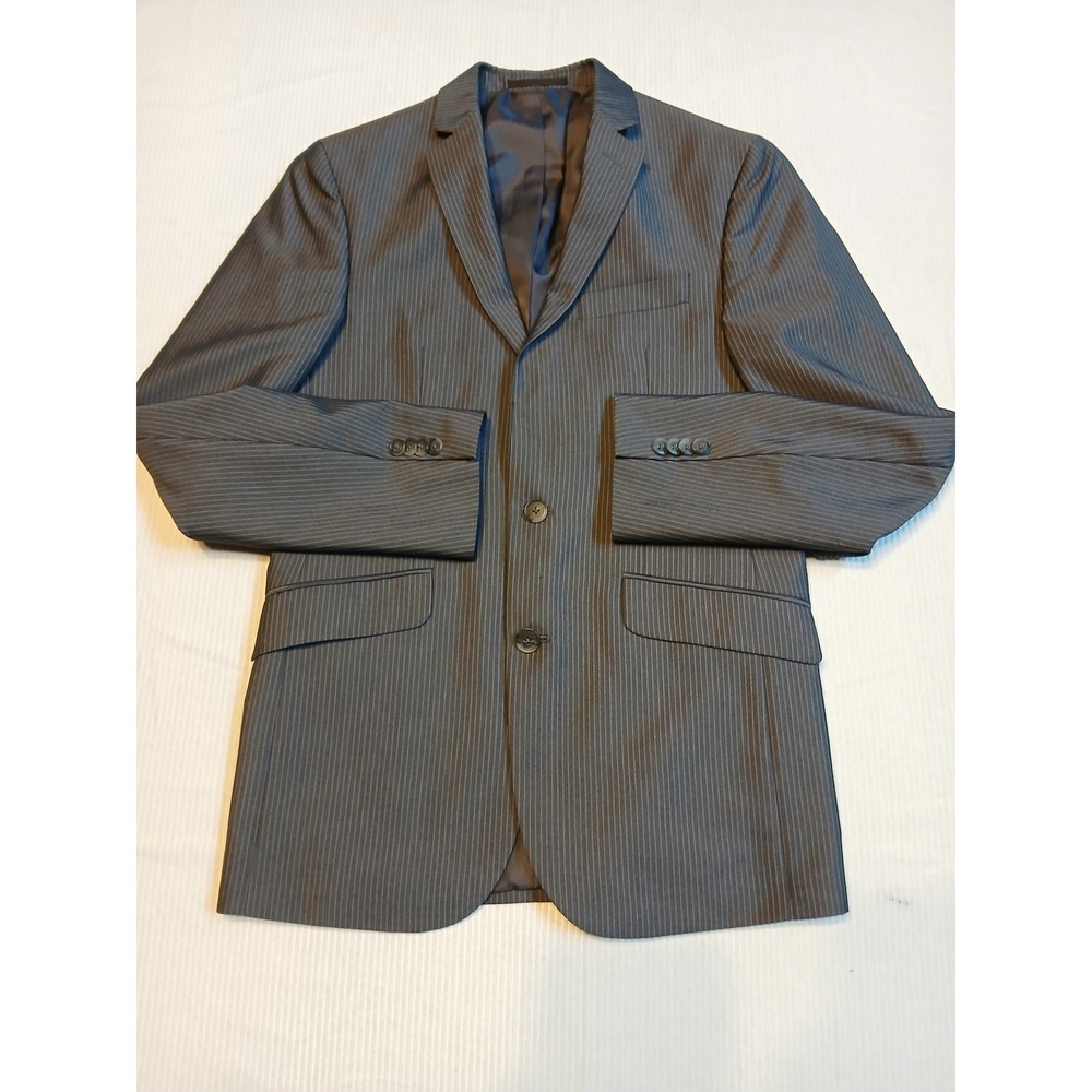 Kenneth Cole Reaction Mens Pinstripe Blazer Charcoal Grey 36R Double Breast